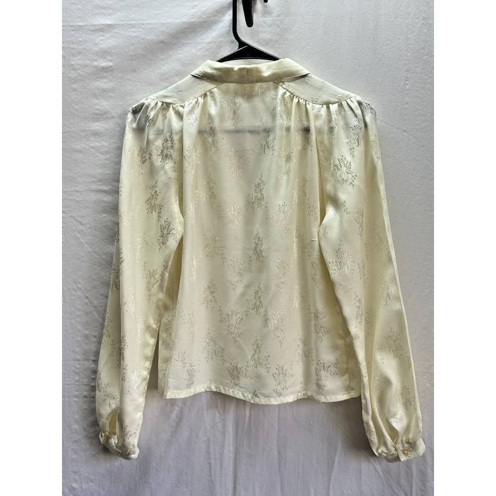 Vintage Ivory Jacquard Blouse Cottagecore Romantic‎ Boho Long Sleeve You Babes - Picture 3 of 16